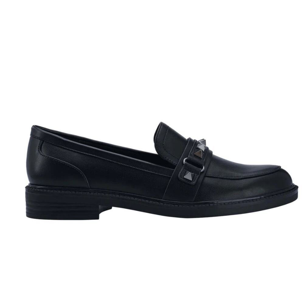 Marc Fisher Women's Black Faux Leather Round Toe Cancia 2 Studded Loafer sz 9.5